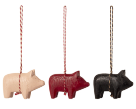 Maileg Houten Varkens Ornamenten, Wooden Pig Ornaments, 3 stuks