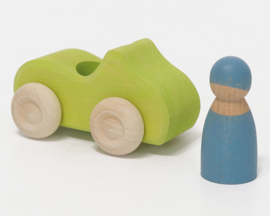 Grimm's houten Cabrio met Poppetje, Groen/Blauw