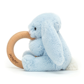 Jellycat Rammelaar met houten Ring Konijn 13cm, Bashful Blue Bunny Wooden Ring Toy