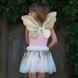 Tule rok met vleugels en toverstafje, gouden pailletten, Gracious Gold Sequins Set, 4-6 jaar