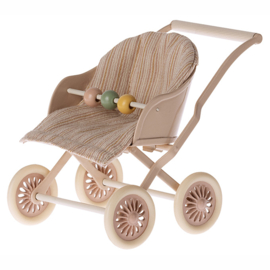 Maileg metalen kinderwagen voor baby muizen, Stroller Baby Mice, Rose