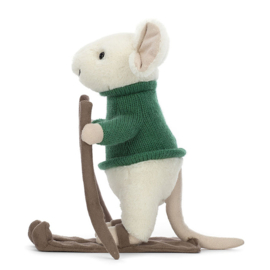 Jellycat Knuffel muis op ski's, Merry Mouse Skiing, 19cm
