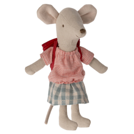 Maileg grote zus Muis met Rugzak, Tricycle mouse, Red
