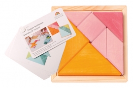 Grimm's houten Tangram met voorbeeldenboekje, oranje-roze