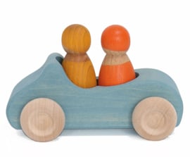 Grimm's houten Cabrio met 2 Poppetjes, Blauw