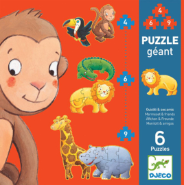 Djeco 6 puzzels, 4-6-9 stukjes, Safaridieren, 2+