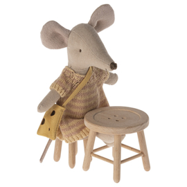 Maileg houten tafel en stoel, Table and stool set Mouse, tafelhoogte 4,5cm