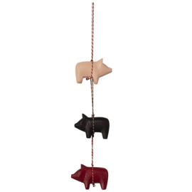 Maileg Houten Varkens Ornamenten, Wooden Pig Ornaments, 3 stuks