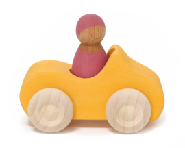 Grimm's houten Cabrio met Poppetje, Oranje/Roze