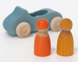 Grimm's houten Cabrio met 2 Poppetjes, Blauw