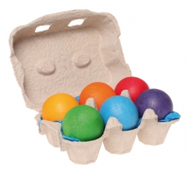 Grimm's 6 gekleurde houten ballen in eierdoosje