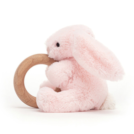 Jellycat Rammelaar met houten Ring Konijn 13cm, Bashful Pink Bunny Wooden Ring Toy