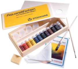 Stockmar Aquarelverf 12 kleuren a 20ml in houten kist.