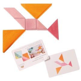 Grimm's houten Tangram met voorbeeldenboekje, oranje-roze