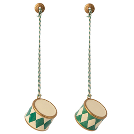 Maileg Metalen Ornament Trommel, Small Drum - Green, 2 stuks