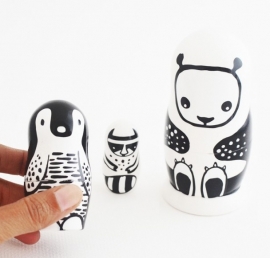 Wee Gallery Matroesjka, zwart-wit dieren, Nesting Dolls