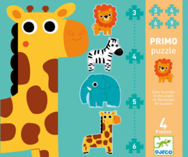 Djeco 4 puzzels, 3-4-5-6 stukjes, Jungle, 2+