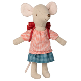 Maileg grote zus Muis met Rugzak, Tricycle mouse, Rood