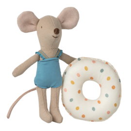 Maileg Kleine Zus muis met zwemband - Little Sister Beach Mouse with Float, Multi dot