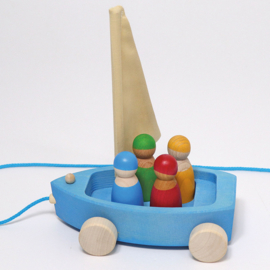 Grimm's houten Zeilboot op wielen met 4 zeilers
