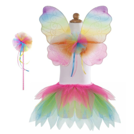 Tule rok met vleugels en toverstafje, regenboog, 4-7 jaar