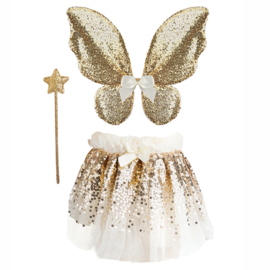 Tule rok met vleugels en toverstafje, gouden pailletten, Gracious Gold Sequins Set, 4-6 jaar