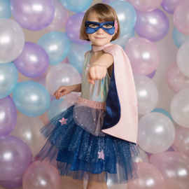 Superheldin Setje, Super-Duper Tutu, Cape en Masker, Pink/Navy, 7-8 jaar