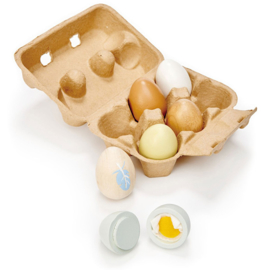 6 houten eieren in eierdoosje  - Tender Leaf Toys