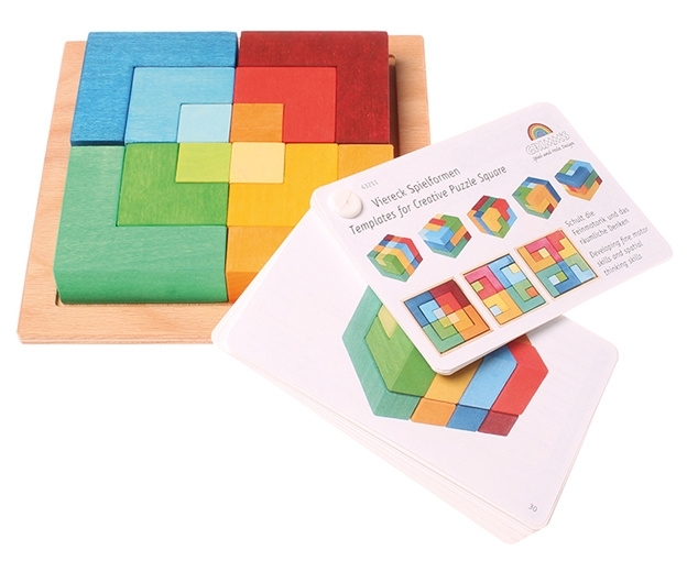 Grimm's houten blokkenset/3d puzzel 'Vierkant' met voorbeeldenboekje