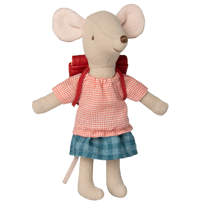 Maileg grote zus Muis met Rugzak, Tricycle mouse, Rood