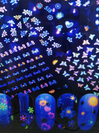 23 stuks Fluorescerende Kleuren Nail Stickers Vlinder Bloem Ster Cartoon Decoratie Decal 3D Nail Art stickers
