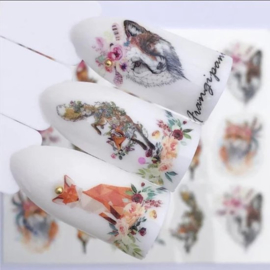 4 sheets Nail art stickers nailart nagel stickers vos feeën hert wolf hond fox