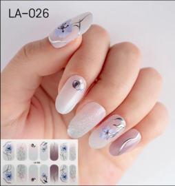 Nail art nagel stickers nagel stickers Paarse bloem met zilver LA-026