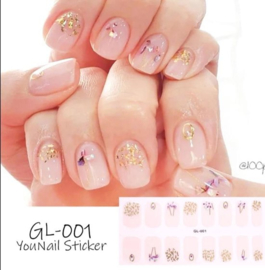 nagel sticker nail art bloem goud met vlokken