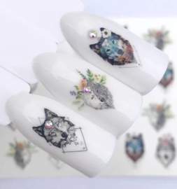 4 sheets Nail art stickers nailart nagel stickers vos feeën hert wolf hond fox