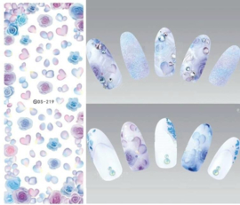 Nail art nagel Stickers roos blauw roosjes