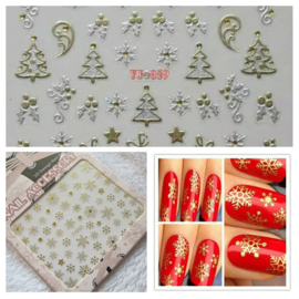 11x sheets Nail art Stickers KERST 3D Goud & Zilver Metalic