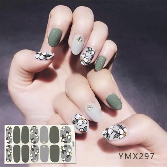 Nail art sticker groen met bloem nailart nagelstickers