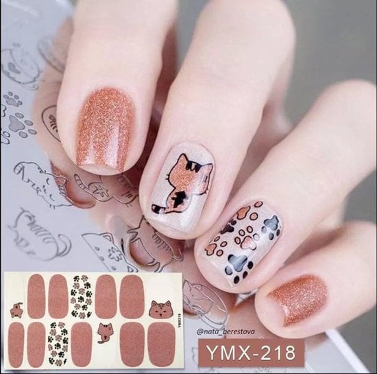 Nail art nagel stickers nagel stickers katten pootjes kitten rose wit ymx218