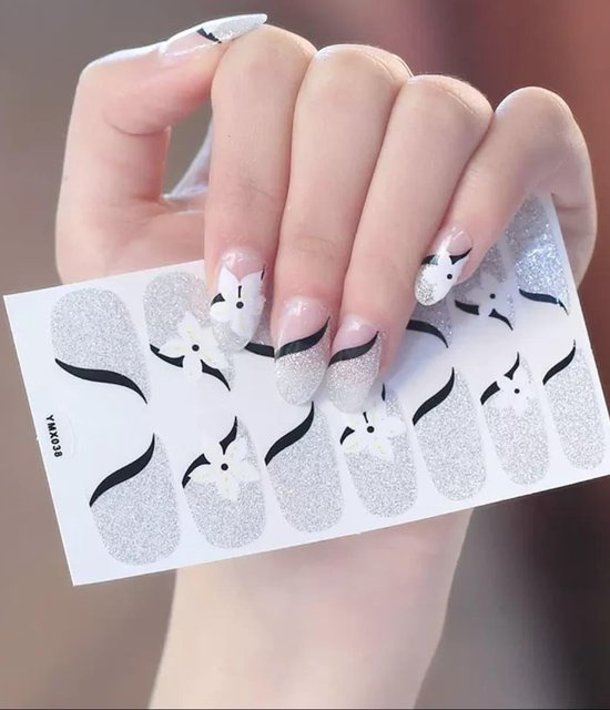 nail art nagel sticker nagelstickers vanille bloem glitter YMX038