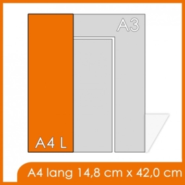 10000 X A4 Lang 14.8x42cm offset enkelzijdig full colour 135gr. glans