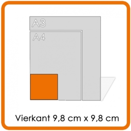 10000 X vierkant 9.8x9.8cm offset enkelzijdig full colour 170gr. recyclingpapier