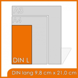 10000 X Din Lang 9.8x21cm offset enkelzijdig full colour 250gr. glans