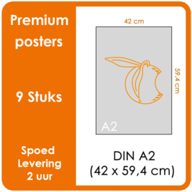 A2 Posters - Premium posters.   Print Formaat: 420mm x 594mm.  Posterpapier: photo paper mat 200 gm²  [9 STUK]