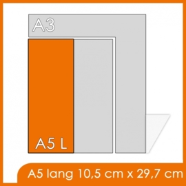 150.000 X A5 Lang 10.5x29.7cm offset dubbelzijdig full colour 135gr. mat