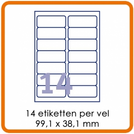 Zelfklevende etiketten op A4 - 14 Etiketten per vel (99,1 x 38,1 mm) wit