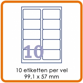 Zelfklevende etiketten op A4 - 10 Etiketten per vel (99,1 x 57 mm)  Wit
