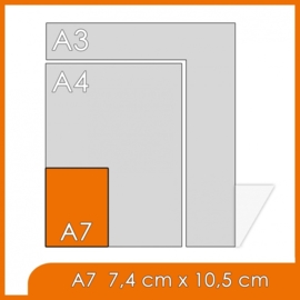 25000 X A7 7.4x10.5cm offset dubbelzijdig full colour 135gr. mat