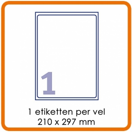 Zelfklevende etiketten op A4 - 1 Etiket per vel (210 x 297 mm)  Wit