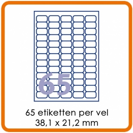 65 Etiketten per vel (38 x 21,2 mm)